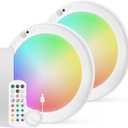 Combuh 2 Pack Rechargeable RGB Ambient Shower Light Waterproof Inside, LED 13 Color Changing Mood Lighting for Bathroom Cordless Battery Operated Stick on Ceiling Lamp with Remote for Bathtub Bedroom
