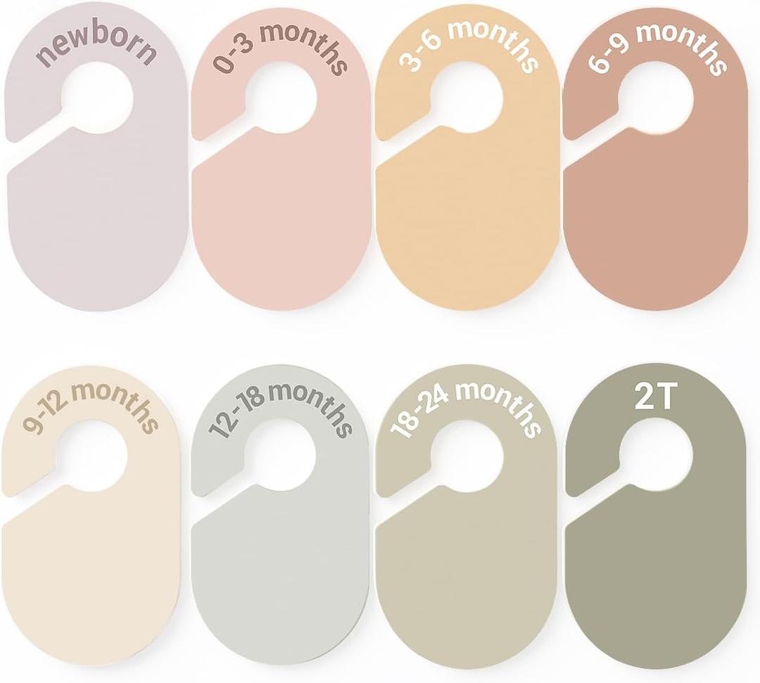 Baby Size Clothes Dividers for Closet: Nursery Age Hanger Organizer by Months for Boho Room Decor - Set of 8 Toddler Clothing Separators from Newborn to 2T Infant