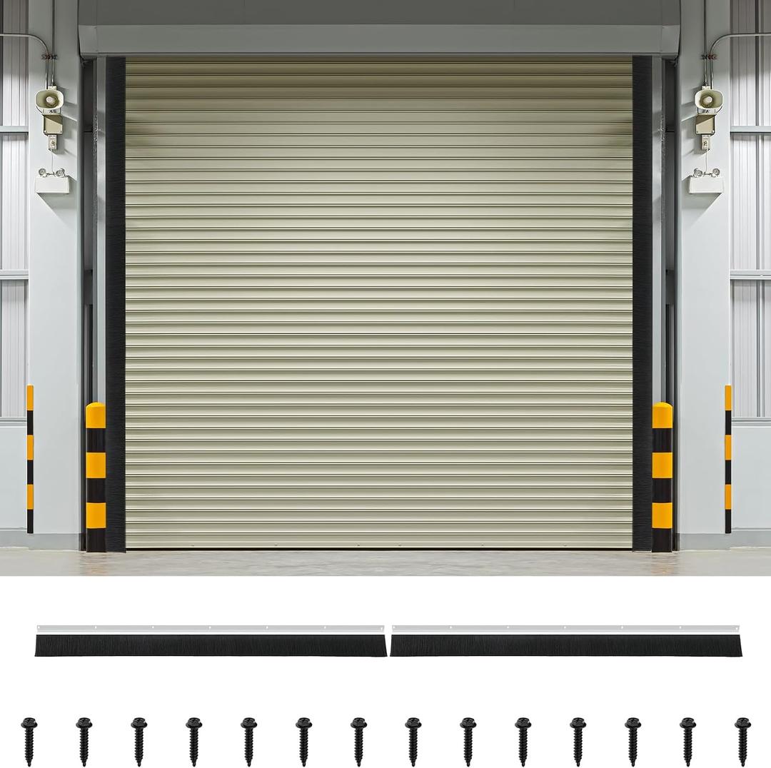 DoubleFill 3" Roll up Garage Brush Seal for Side, 8ft Long Heavy Duty Garage Door Seal Nylon Brush with Aluminum Track No-Drill 45deg Holder for Commercial, Corrugated, Sliding Barn, Hangar Doors