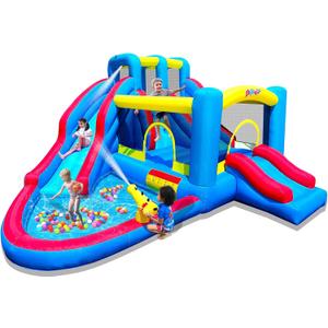MIRUNAIR Inflatable Bounce House, Blow Up Bouncy House Include Slide, Outdoor Backyard Water Park with Air Blower, Splash Pool, Water Cannon, Climbing Wall, Bounce Water Prak for Kids, Medium