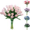 30pcs Pink Tulips Artificial Flowers Fake Latex Tulip Stems - Real Touch Faux Gradual Pink Tulips Flower for Easter Spring Wedding Bouquet Centerpiece Floral Arrangement Wedding Cemetery Table Decor