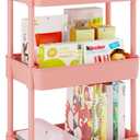UDEAR 3-Tier Rolling Utility Cart with 12 Category Labels,Multifunctional Storage Shelves with Handle and Lockable Wheels for Room,Office,Kitchen,Bathroom,Pink