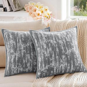 a moment Throw Pillow Covers 20x20 Inch Set of 2, Soft Textured Decorative Tie-Dye Style Cushion Covers, Modern Boho Farmhouse Home Decor Pillow Cases for Couch, Bed, Living Room,Grey