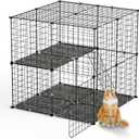 2Tier Cat Cage Playpen, 28 Inch Indoor Cat Enclosures, Metal Cat Cage with 2 Doors 1 Ladders, Detachable Cat Playpen for Small Cat Rabbit, Small Pets Exercise Place, 14 LBS Max, Black