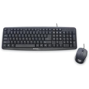 Verbatim Slimline Wired Keyboard and Mouse Combo USB Plug-and-Play Numeric Keypad Adjustable Tilt Legs Optical Corded Mouse Full-Size Computer Keyboard Compatible with PC, Laptop - FFP Packaging Black