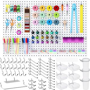 INCLY 90PCS Metal Peg Board Kit with 1/4" Pegboard Accessories, 6 Pack White Peg Board Panels, Bins, Cups and Peg Board Hooks, Paper Towel Holder,Pegboard Wall Organizer for Craft Room, Office, Sewing