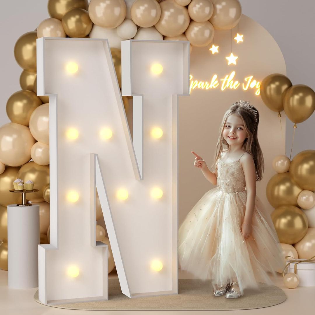 JoyMuse 4FT Marquee Light Up Letters, Large Marquee Letters 4 Feet Tall for Marry Me Proposal Decorations Big 4FT Letters with Lights for Baby Shower Party Decor, Letter N