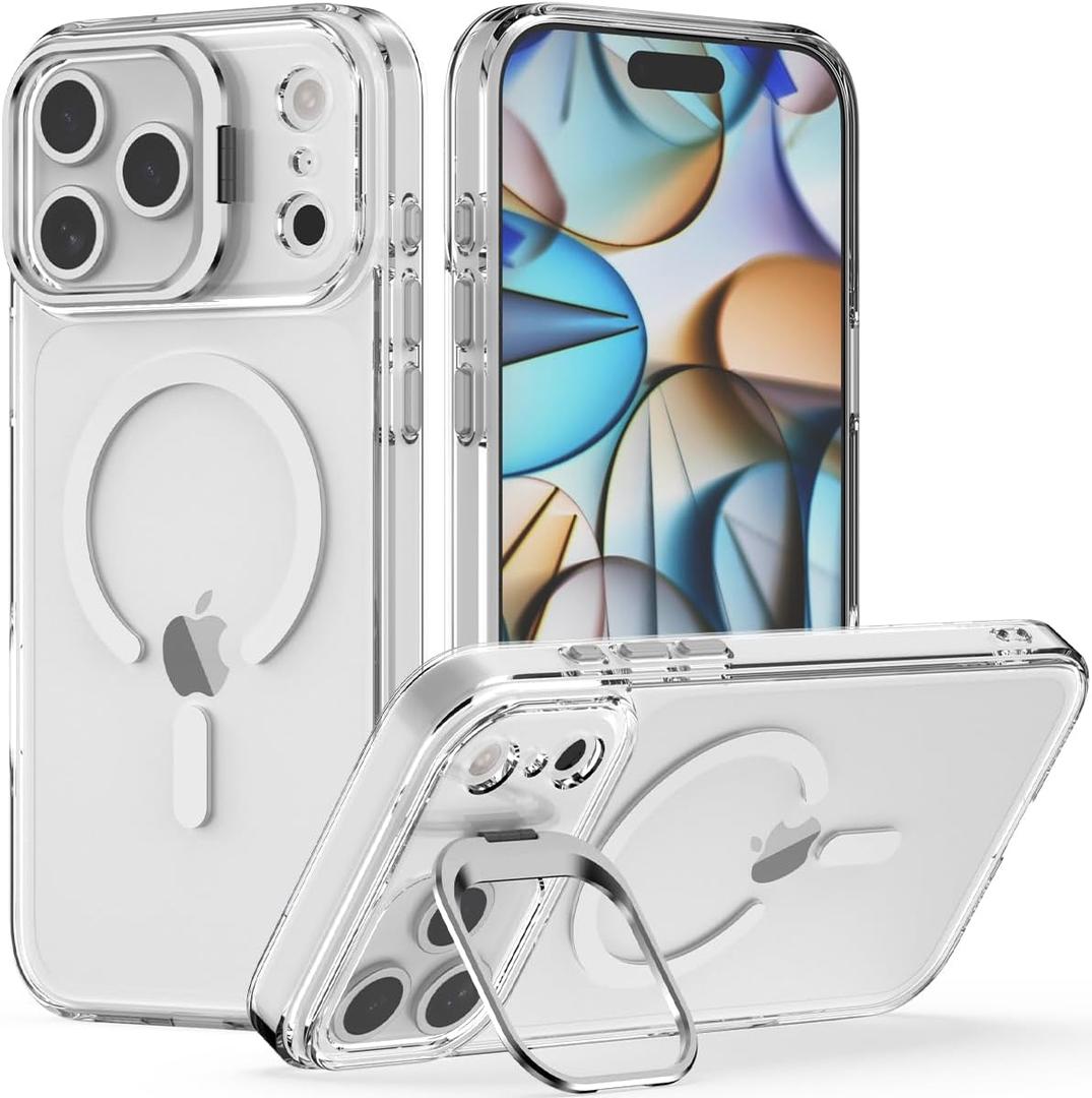 Nvollnoe for iPhone 17 Pro Max Case Compatible with MagSafe Military Grade Shockproof Heavy Duty Protective Adjustable Kickstand Matte Semi Clear Phone Case for iPhone 17 Pro Max(Clear)