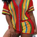 Summer 2 Piece Short Sets For Women Crochet Short Sleeve Shirt and Shorts Matching Set Vacation (Small, Red)