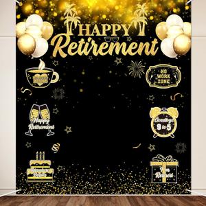 Retirement Backdrops for Photoshoot Black Gold Happy Retirement Party Decorations 78 x 70 Inch Retire Banner Photography Background for Women Men Retired Party Supplies