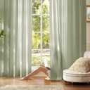 Anmao Non-See-Through Sage Green Privacy Semi Sheer Curtains for Living Room 84 Inch Length 2 Panels Set, Light Filtering That Let Light in Rod Pocket Window Drapes for Bedroom, 52W x 84L, Sage
