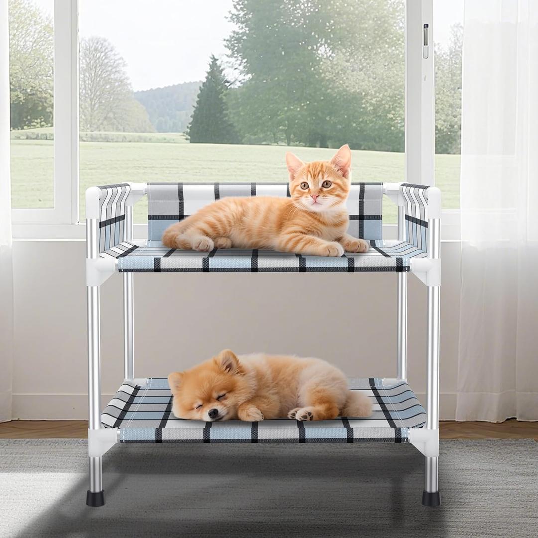Bedside Window Dog Bunk Bed - Double Elevated Human Dog Bed with Guardrail 2 Layers Window Perch Dogs Cot 2-Tier Bedside Sleeper for Multi-Pet Households (20'' x 20'' x 25'')