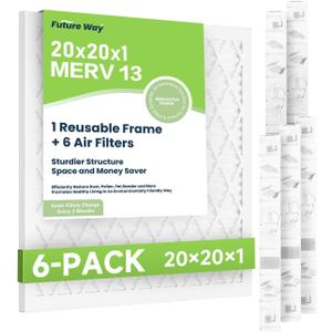 Future Way 20x20x1 Air Filters, 6-Pack with Reusable Frame, MERV 13, MPR 1900 AC Furnace Filters, Space Saving & Cost-effective
