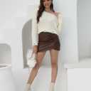 2025 Fall Cropped Sweater for Women Off The Shoulder Pullover Fluffy Knit Fashion Crop Top Holes Design (White, L)