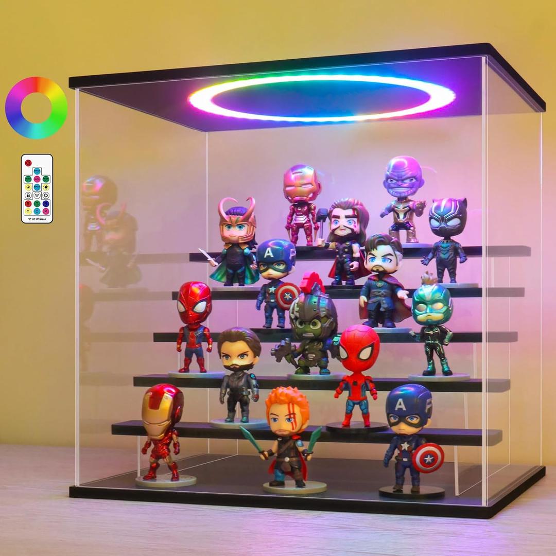 LANSCOERY Acrylic Display Case with RGBW Lights, 6 Tier Black