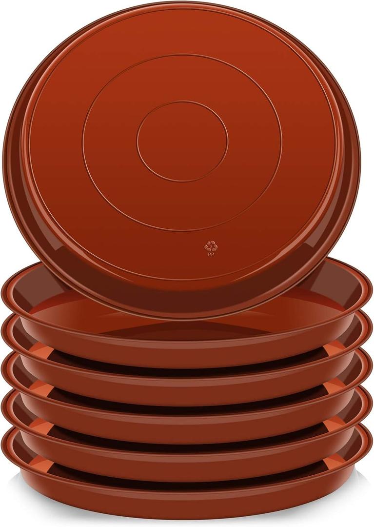 VUWEZ 6 Pack of Plant Saucer 16 Inch, Plant Tray Round, Plastic Flower Plant Trays for Pots, Plant Saucers for Indoors 16", Plant Pot Saucers, Planter Tray for Planter 13-16" (16", Terracotta)