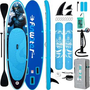 FunWater SUP Inflatable Stand Up Paddle Board 10'6×33"×6" Ultra-Light Inflatable Paddleboard with ISUP Accessories, Fins, Adjustable Paddle, Pump, Backpack