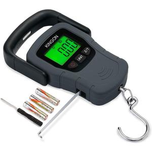 Digital Hanging Luggage Scale with Comfortable Handle and Large Hook, 110lb/50kg, Backlit Portable Scale for Travel Fishing with Tare/Hold Function, AAA Batteries Included, Grey