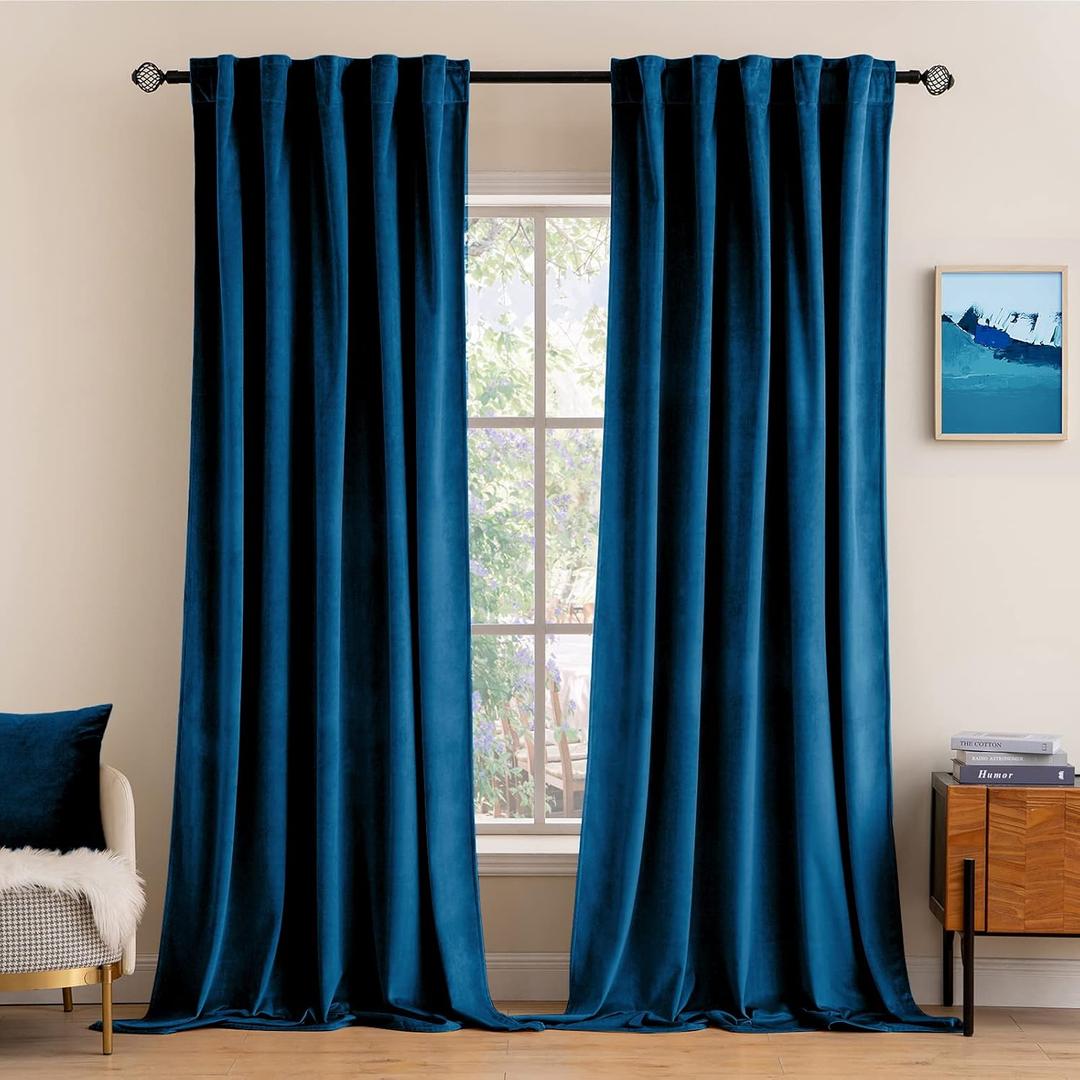 MIULEE Blue Velvet Curtains 84 inches 2 Panels - Luxury Room Darkening Curtains for Bedroom Living Room Thermal Insulated Super Soft Window Drapes Rod Pocket & Back Tab, Peacock Blue (52"W x 84"L (Pack of 2))