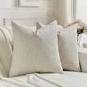 FUTEI Pack of 2 Chenille Decorative Throw Pillow Covers 20x20 Inch,Soft Cozy Faux Linen Textured Cushion Case,Farmhouse Home Decor for Couch Living Room,Natural Linen