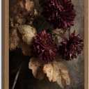 Framed Canvas Artwork - Dark Floral Chrysanthemums Elegant Wall Art Botanical Painting Vintage-Inspired Floral Print Nature Wall Décor Gallery-Style Picture16x24in
