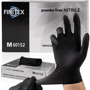 FINITEX Nitrile Disposable LatexFree Gloves Black  3.5mil 100PCS PowderFree Cleaning Medical Exam Food Glove (Large)