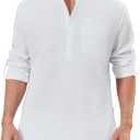 Enlision 103H Men's Long Sleeve Linen Henley Shirt Quick-Drying Stylish Casual Shirt for Daily Wear Summer Vacation (White, S)