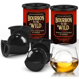 Clear Ice Cube Maker, 2.5" Stainless Steel Crystal Clear Ice Ball Maker, Non-BPA Silicone Ice Cube Molds for Whiskey Easy Release Ice Maker, Bourbon Gifts for Men (Black, 2 PACK-BOURBON)