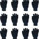 12 Pairs Black Winter Magic Gloves: Unisex Adult Stretchy Warm Knit Full Fingers Gloves for Teens Men Women (Black)