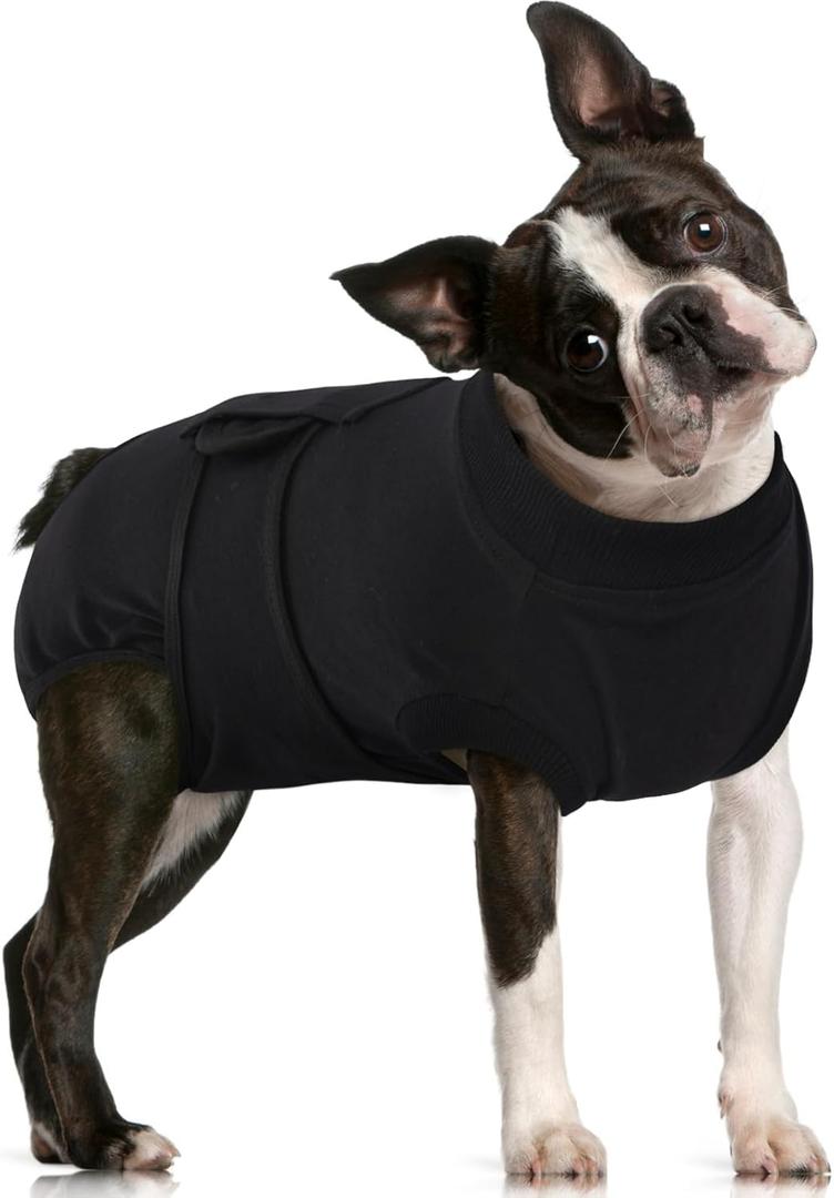 FUAMEY Dog Recovery Suit Male,Dogs Surgery Neuter Suits Puppy Spay Shirts for Female Protect Dog's Skin Anti Licking Abdominal Wounds Doggie Onesie Pet Bodysuit Alternative to Cone Black L (L(Back:16.1-20.1in,WT:23-48lbs))