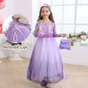 Elsa Dress for Girls Purple Princess Costume for Kids Cosplay with Wig for Halloween Party (Purple)