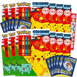Pokemon Party Favors for Kids 8"x11" - Party Supplies Bundle Includes 12 Pokemon Coloring Books for Kids and 12 Pokemon Cards, Jumbo Crayons | Pokemon Party Favors Bulk