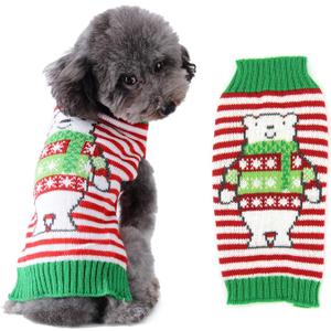 Dog Christmas Sweater Holiday Clothes for Dogs Girl Boy Fall Winter Knitted Soft Warm Puppy Clothing Cute Bear Striped Pet Outfit Ugly Xmas Sweater for Small Medium Dogs Cats(XL,Green Red)