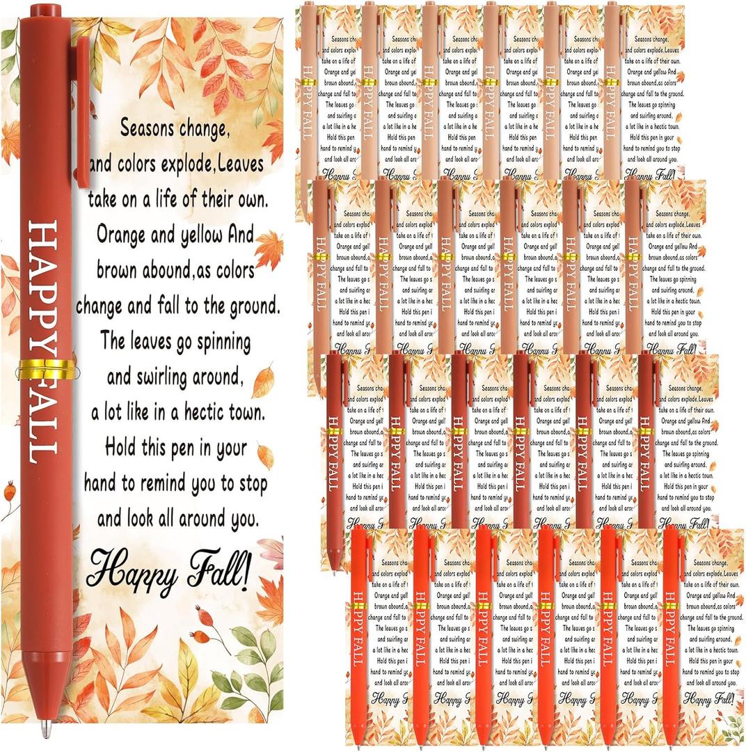 48 Set Thanksgiving Thank You Gifts Set Happy Fall Ballpoint Pens Bulk Fall Party Favors Gifts Pens with Autumn Greeting Cards for Employee Coworker Office Supplies
