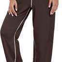 Feiersi Women's Wide Leg Sweatpants Soft Trendy Drawstring Baggy High Waisted Casual Trousers Jogger Sweat Pants (Brown, M)