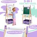 3-in-1 Kids Art Easel Set, Height Adjustable Magnetic Whiteboard & Chalkboard with Painting Paper Roll, Wooden Dual-Sided Art Station for Toddlers & Children Ages 3-8 (Art Supplies Included), 7 x 22 x 50 inches