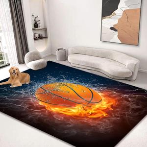 Large Area Rug Carpet Floor Washable Mats Rugs 5'x6' for Living Room Bedroom Home Decor 3D Basketball Fire Water