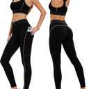 Mudere 2 Piece Workout Sets for Women High Waist Leggings with High Impact Sports Bra Yoga Outfits (Medium, Black)