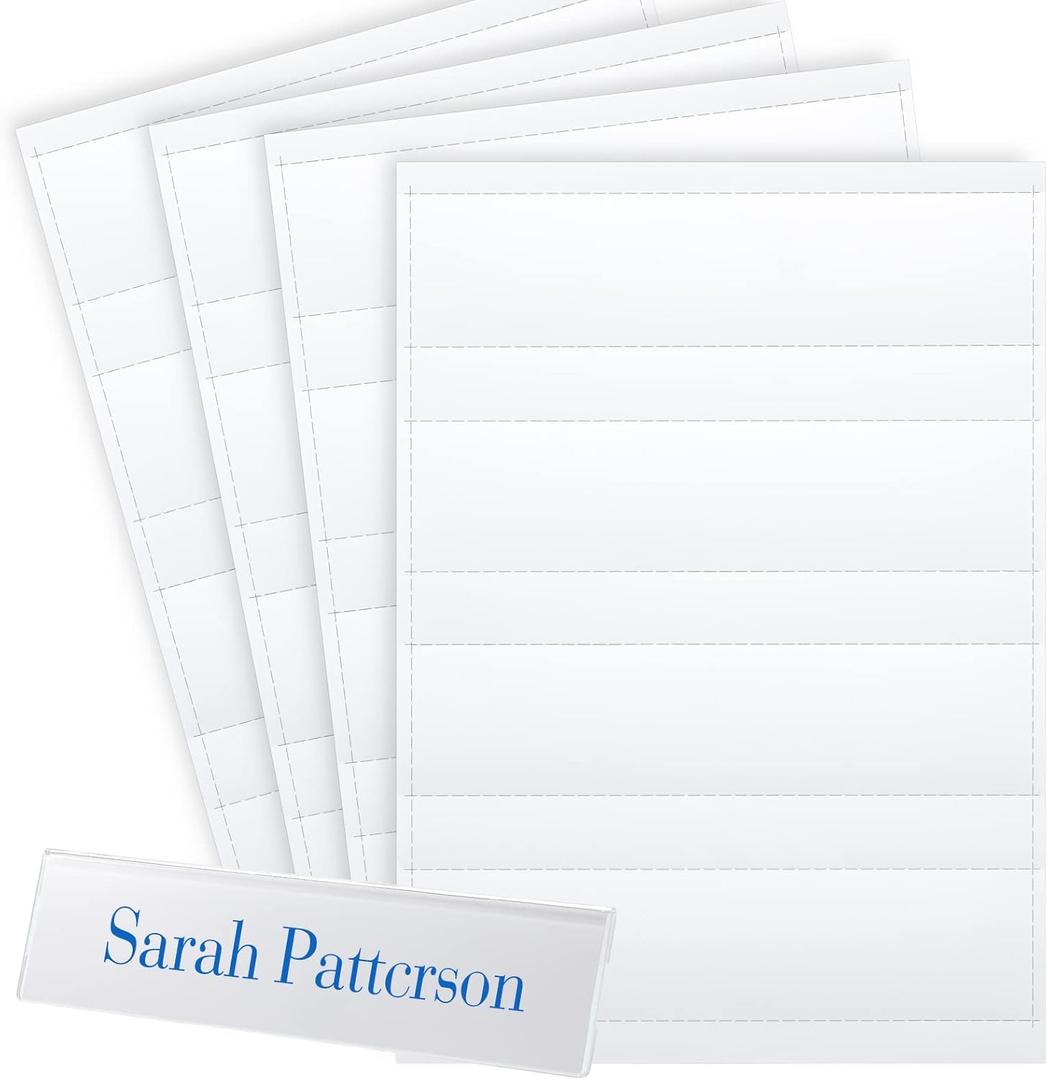Yexiya 2x8'' Name Plate Inserts Perforated Paper for Desk Print or Write Blank Paper Name Badge Inserts for Business Meetings Corporate Events, 30 Sheets / 120 Blanks