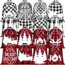 Windyun 16 Pcs Christmas Drawstring Bags Bulk Large Xmas Buffalo Plaid Drawstring Cloth Gift Bags 12 x 16 Inch Gift Wrapping Storage Sack for Party Favor(Black, White, Red Buffalo Plaid)