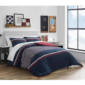 Nautica - Queen Comforter Set, Cotton Reversible Bedding with Matching Shams, Medium Weight for All Seasons (Mineola Navy, Queen)