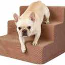 3 Step Dog Stairs for Small Dogs Cats, Brown Mesh Pet Steps, Non-Slip Pet Stairs for Couch Sofa Bed, Indoor Portable Dog Steps with Zipper Bottom for Medium Dogs,Puppy and Old Cat