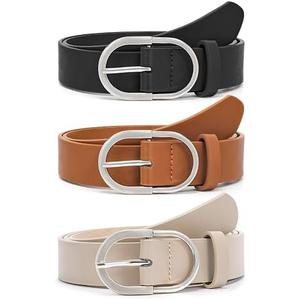 VONMELLI 3 Pack Women's Belts for Jeans Pants Fashion Gold Buckle Ladies Dress Belt, B-black+brown+beige Silver Buckle, S: Fit Waist Size 25-31 Inches