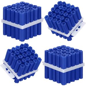 Lineshading 100 Pcs Expanding Plastic Concrete Anchors Screw Anchors Drywall Wall Expansion Pipe for Hollow Walls Tile Cement Bolt Expansion Tube(5/16" X 2" for #14 or 1/4 Lag Screw,Blue)