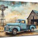 XLMDYYSW Farmhouse Truck Wall Art Rustic Old Barn Paintings Vintage Truck and Flower Canvas Prints Country Landscape Picture for Living Room Bedroom Framed (Blue, 12.00" x 18.00")