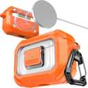 RFUNGUANGO for AirPods Pro 3 Case, Compatible with AirPods Pro 3 Generation Case (2025), Compatible with MagSafe, Magnetic Automatic Lock with Cleaner Kit and Keychain, Front LED Visible, Orange