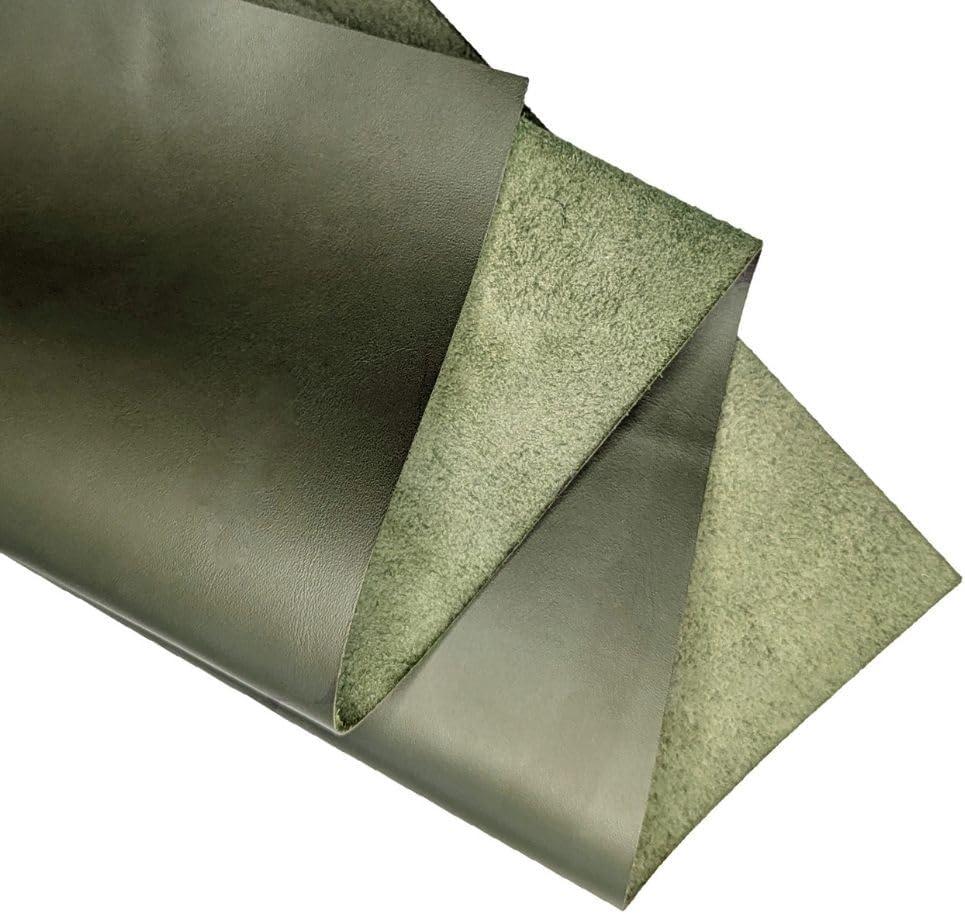 Genuine Leather Hide | 1.3-1.5 mm | Full Grain Thick Leather Sheet & Pieces for LeatherCrafting and Leatherworking Projects by Kozmo (Army Green, 12"X24")