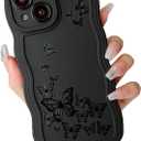 ZTOFERA Wavy Phone Case for iPhone 14,Unique Curly Wave Frame & Butterfly Pattern,Black Soft Liquid Silicone Anti-Fingerprint Shockproof Full Cover & Lens Protective Case for iPhone 14-Butterfly