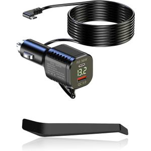 Dash Cam Charger USB Type C Car Power Charging Cable Cord Dashcam Hardwire Kit 12-24V to 5V/ 3A PD 36W QC3.0 Fast Charging for Dash Cam Charger Replacement, GPS Navigation, DVR, Radar, Phone, Camera
