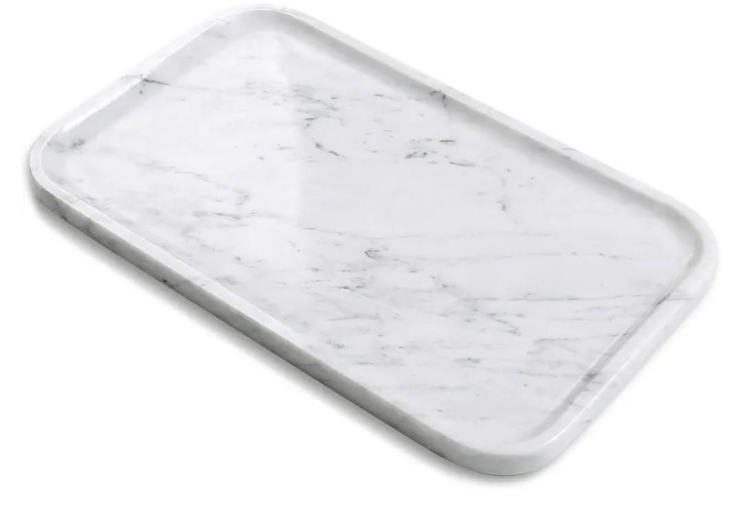 Yew & Tulip 14" x 8.5" Natural Marble Tray for Kitchen, Bathroom, Living Room – Serving/Decorative Vanity Tray for Jewelry, Candles, Decor (Carrara White)